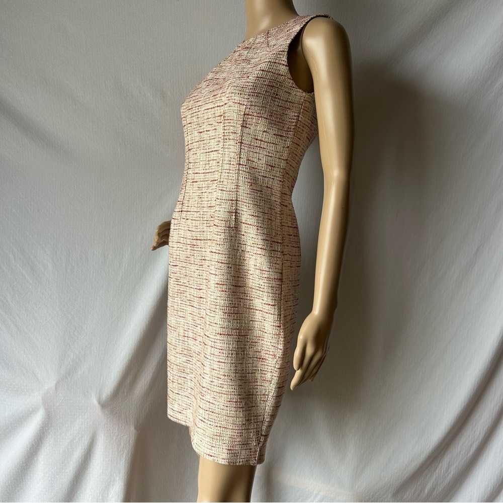 TAHARI Red & Cream Tweed Pattern Dress